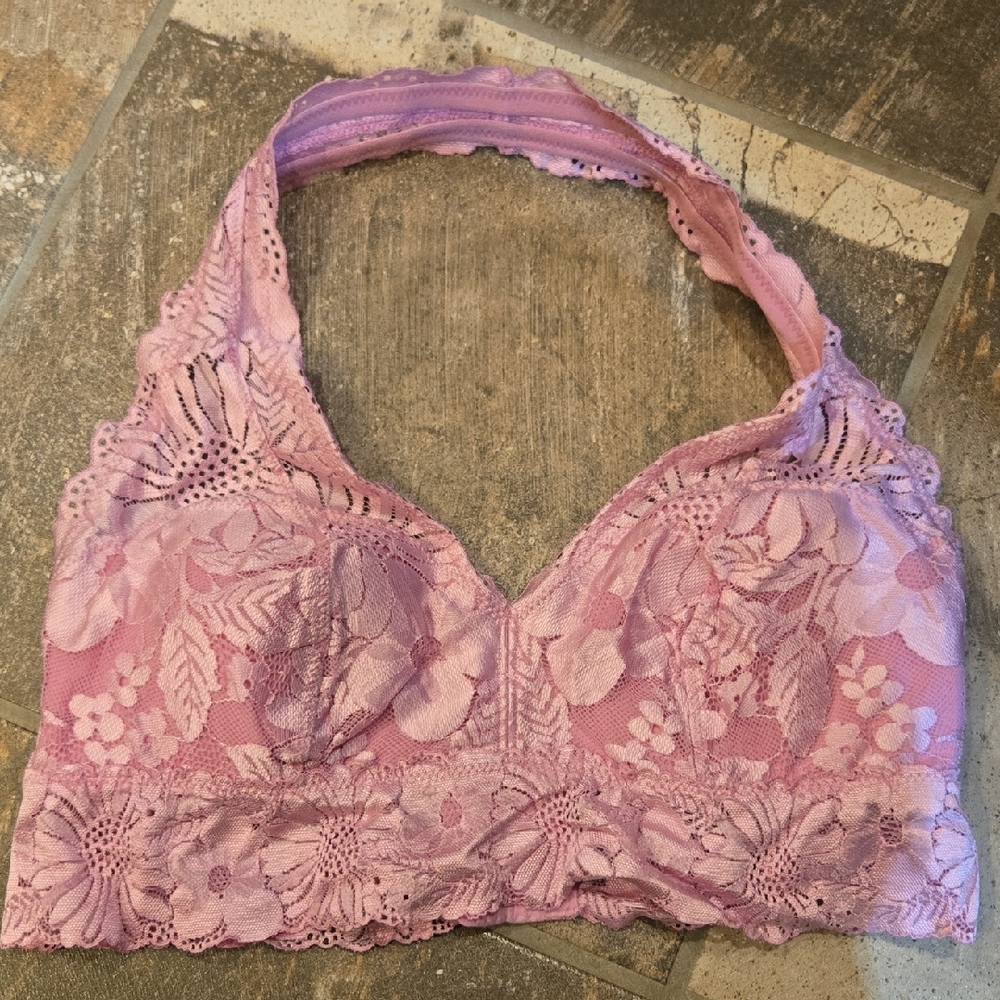 aerie Lace Halter Bralette in Lavender Pink